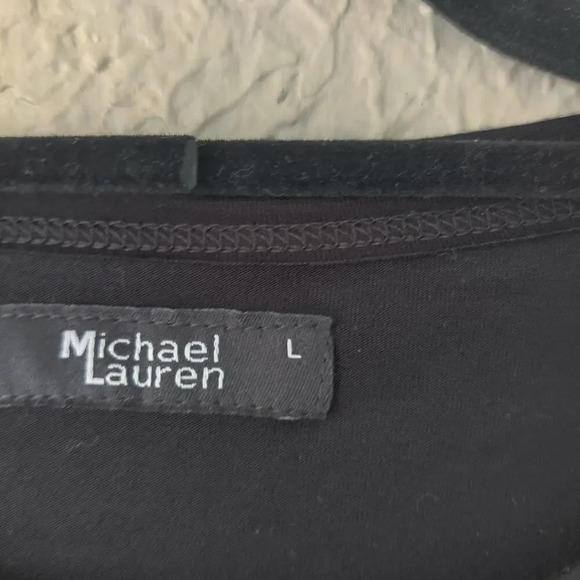 Michael Lauren Calder Black Dress Sz L with Neck Mesh Insert Sleeveless Hi-Low - Picture 5 of 7